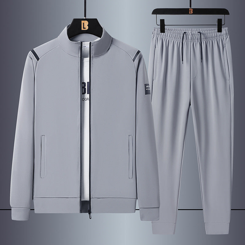 Men's casual sports training set with stand-up collar zip jacket and elastic drawstring jogging pants Mune Fashion