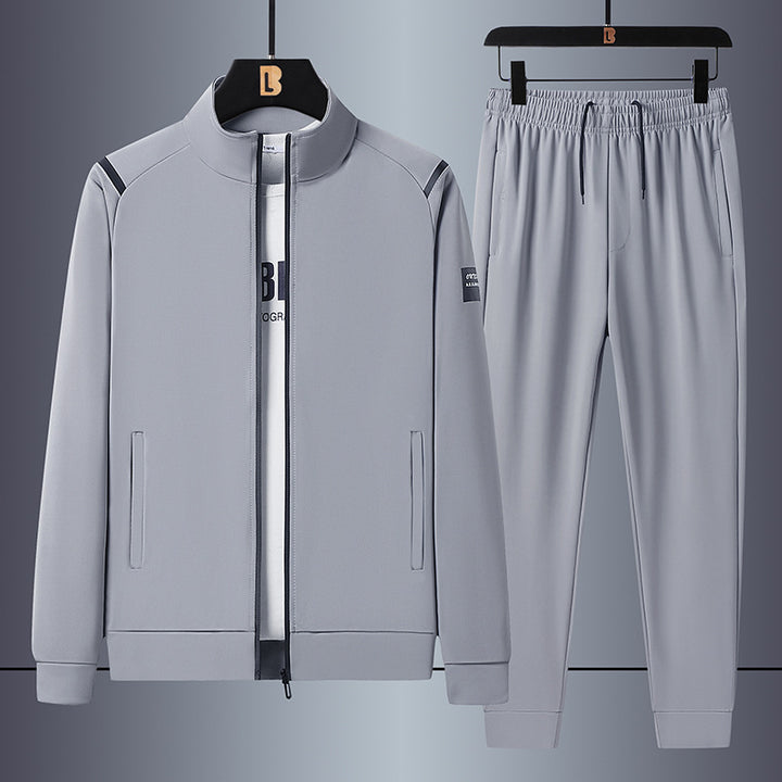 Men's casual sports training set with stand-up collar zip jacket and elastic drawstring jogging pants Mune Fashion