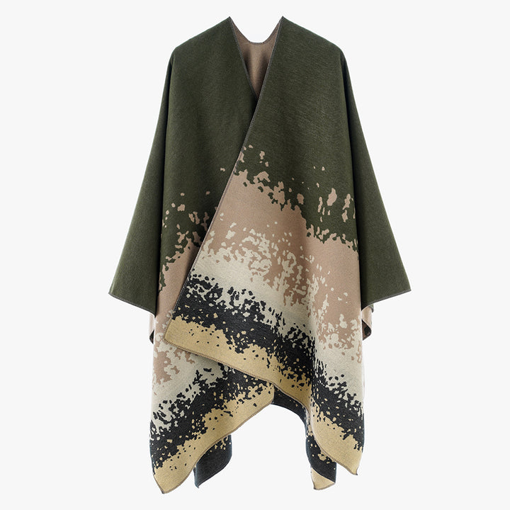 Women’s Oversize Reversible Poncho made of Jacquard with abstract color gradient Mune Fashion