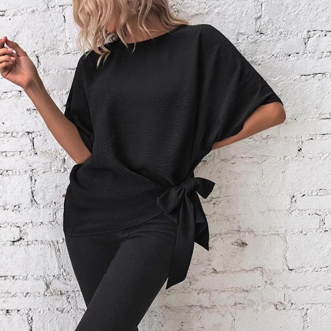 Women's Oversize Blouse with Side Tie and Batwing Sleeves Drune
