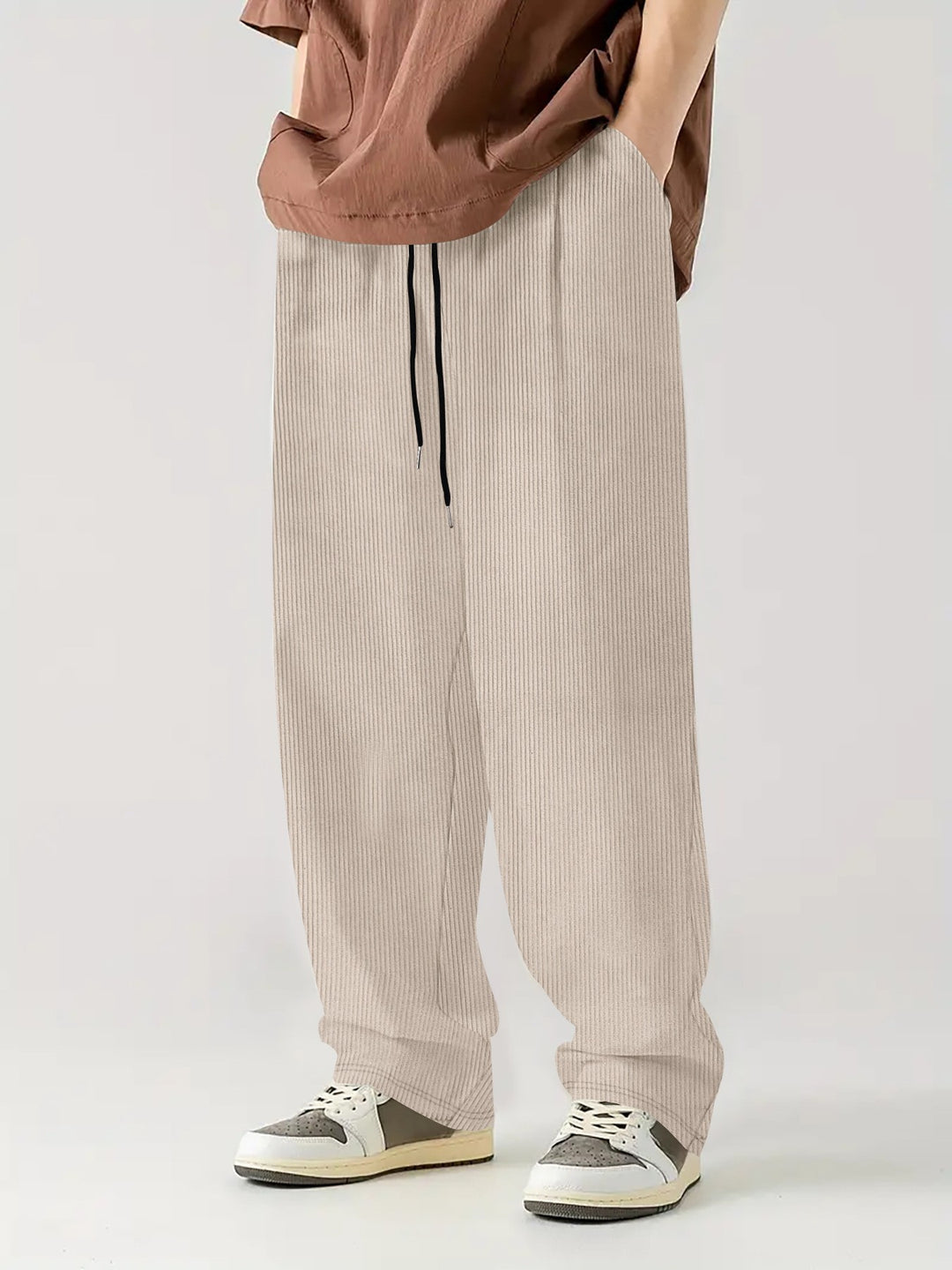 Men's loose Relax leisure pants made of ribbed jersey with drawstring, side pockets, and wide leg Mune Fashion