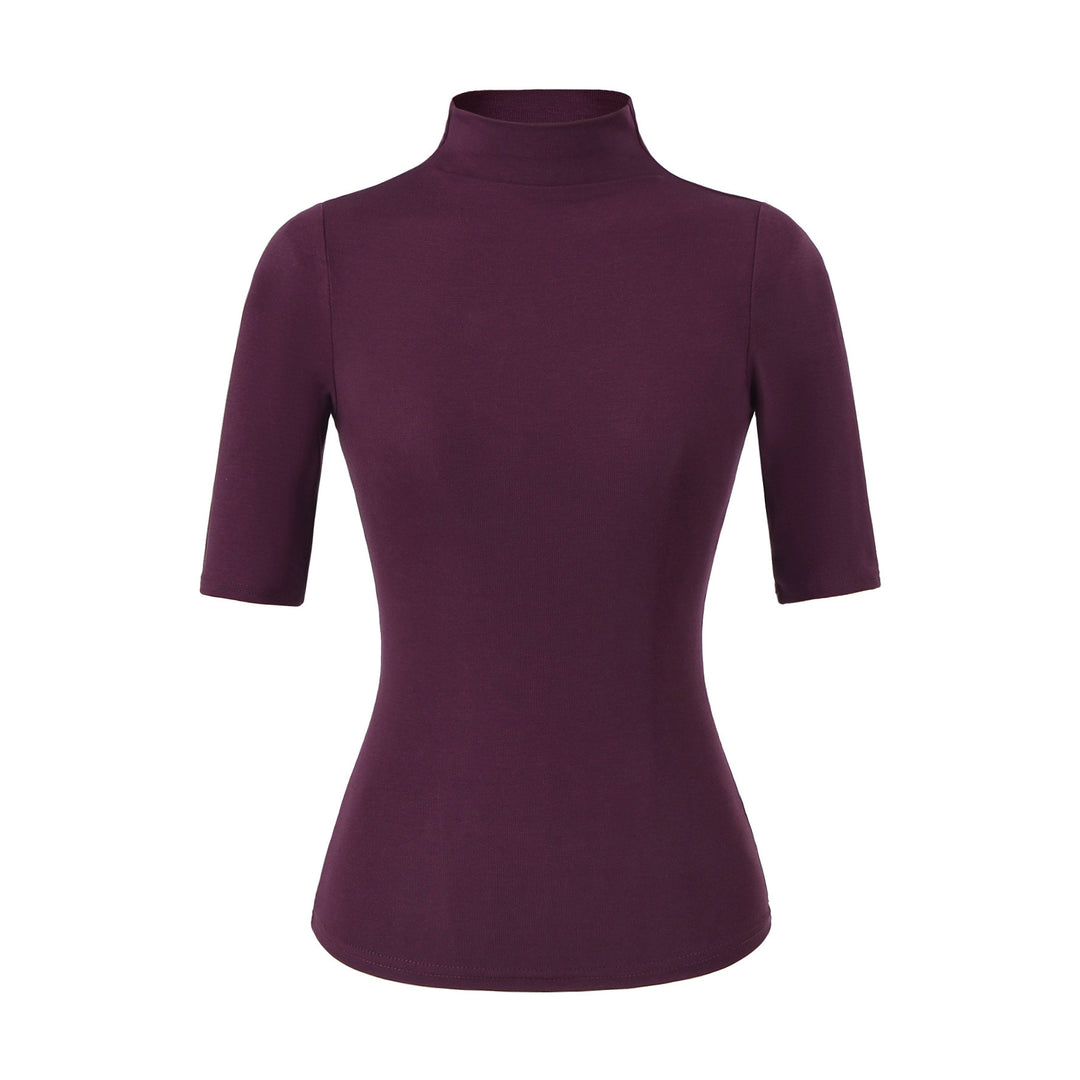 Women's Fitted Stand Collar Shirt with Half-Length Sleeves Mune Fashion