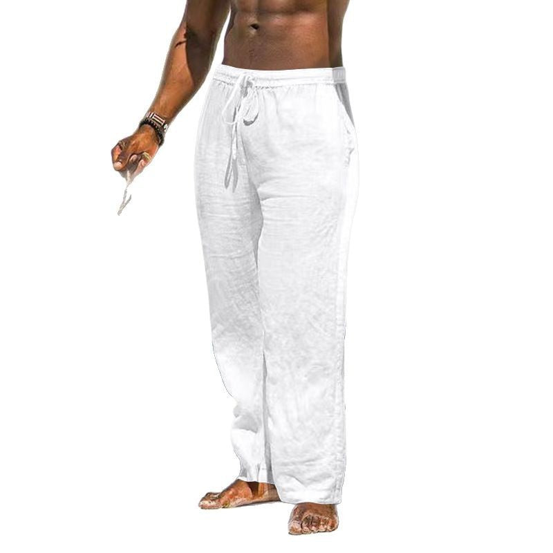 Men's relaxed linen trousers with elastic drawstring, straight leg and side pockets Mune Fashion