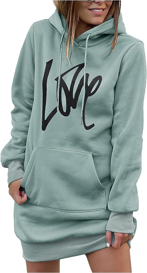 Ladies fleece hooded dress with kangaroo pocket, thumb hole sleeves and oversized sweatshirt cut Mune Fashion