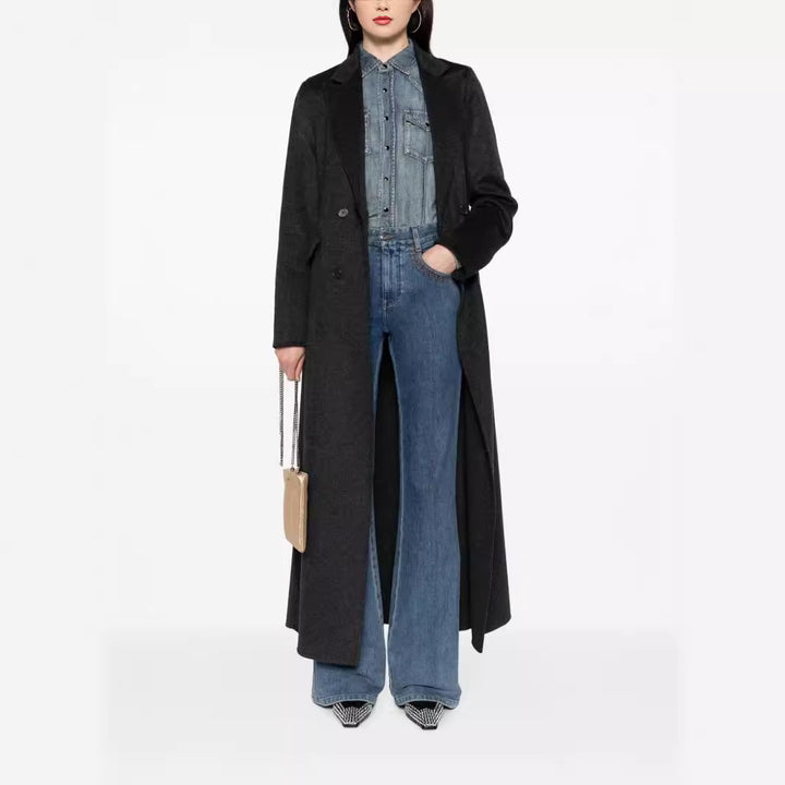Ladies Double-breasted Maxi Coat made of Wool Blend with Tailored Fit Mune Fashion