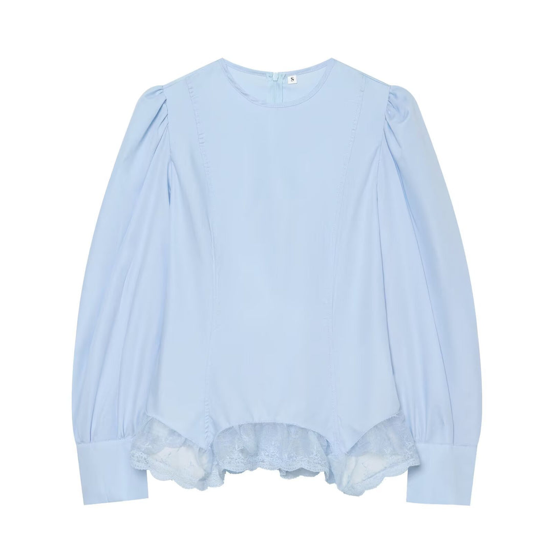 Women's blouse with volume sleeves and lace trim Mune Fashion
