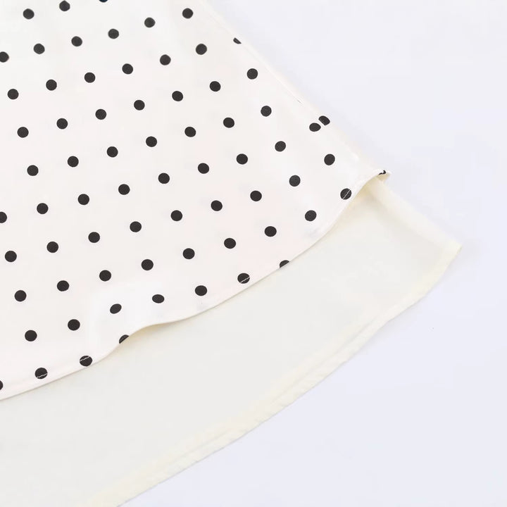 Women's A-Line Midi Skirt with Double Layer Hem and Polka Dot Print