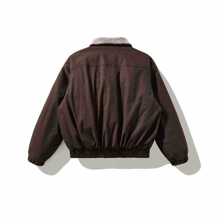 Men's Boxy Utility Bomber Jacket with Sherpa Collar and Concealed Snap Placket Mune Fashion