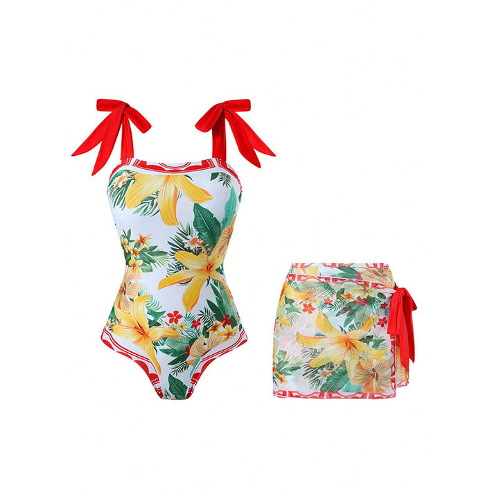 Women's one-piece swimsuit with wrap skirt and playful floral pattern Mune Fashion
