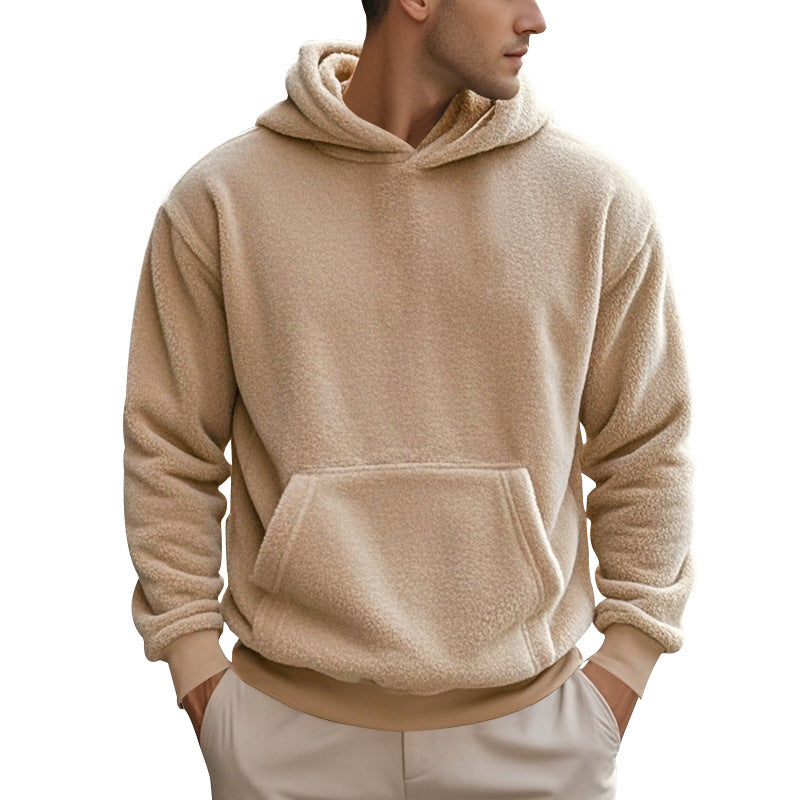Men's cozy Sherpa fleece hoodie with kangaroo pocket and elastic cuffs Mune Fashion