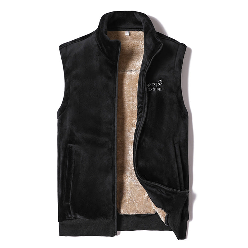 Men's Sleeveless Thermal Fleece Vest with Sherpa Lining and Standing Collar Mune Fashion