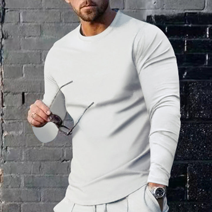 Men's narrow cut long sleeve shirt with round neckline elastic cotton stretch and extended hem Mune Fashion