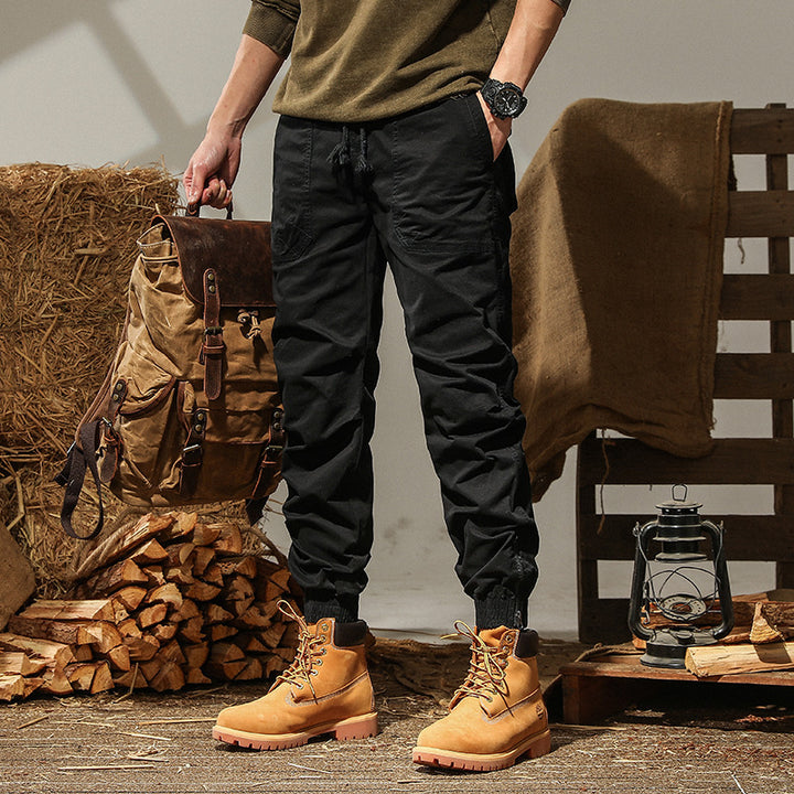 Men's Canvas Cargo Jogging Pants with Elastic Waistband and Cuffs Mune Fashion
