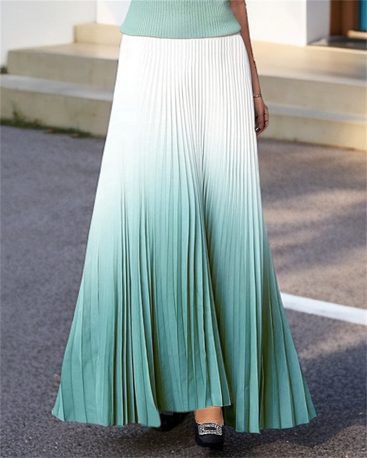 Women's nano pleated maxi skirt with seamless color gradient, high waistband and flowing A-line Mune Fashion