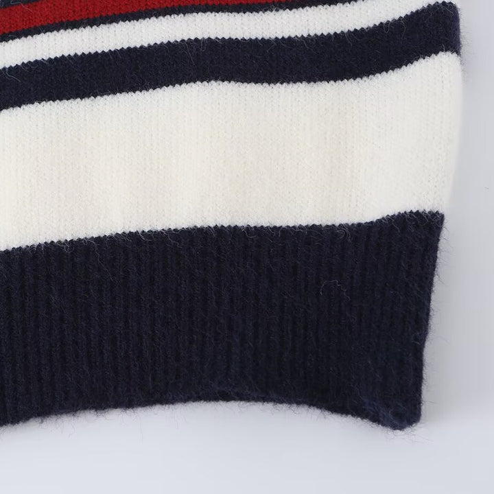 Women Striped Short Cardigan with Round Neck, Button Placket and Ribbed Cuffs Mune Fashion