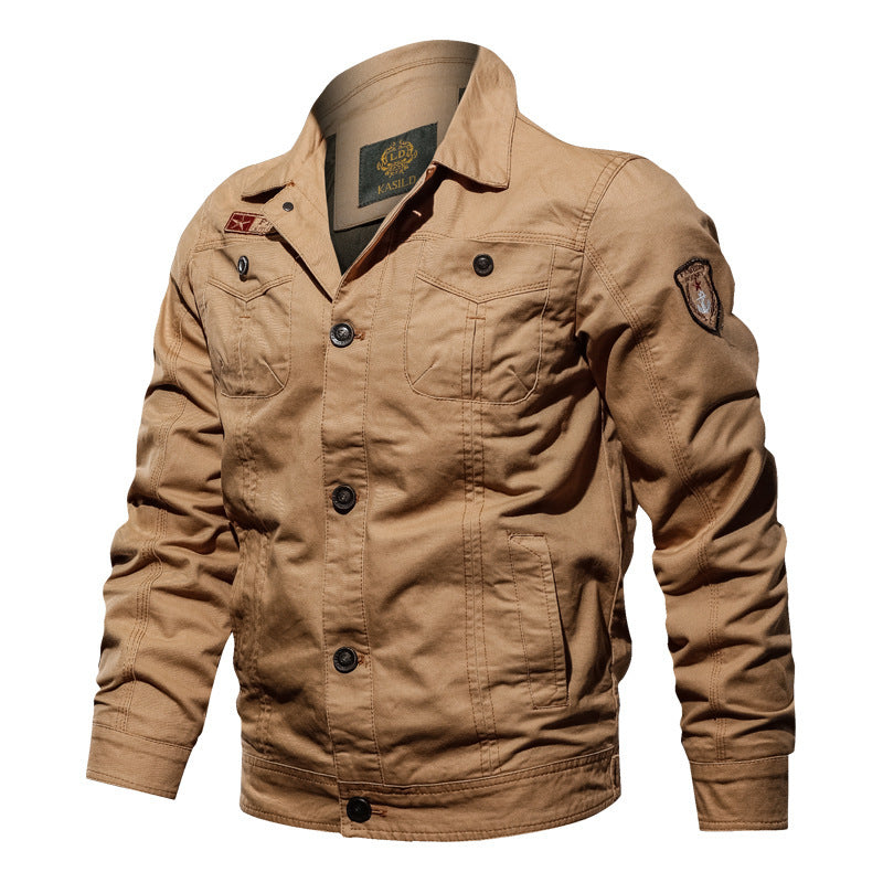 Men's Lightweight Canvas Field Jacket in Military Cut with Contrasting Quilted Seams and Chest Flap Pockets Mune Fashion