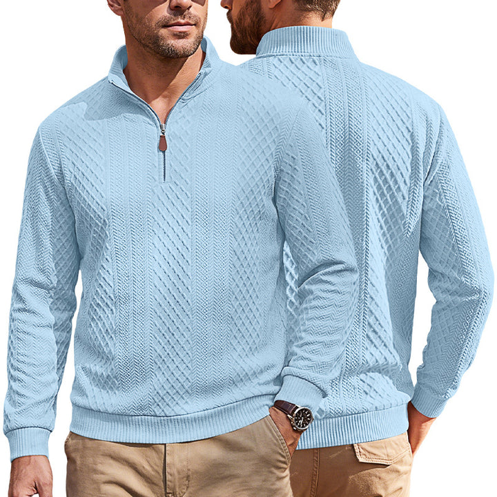 Men's knit pullover with half zip and textured cable knit look Mune Fashion