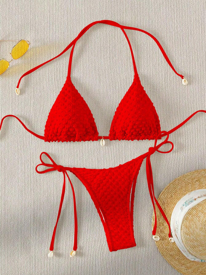 Women Triangle Bikini with textured material and delicate ties Mune Fashion