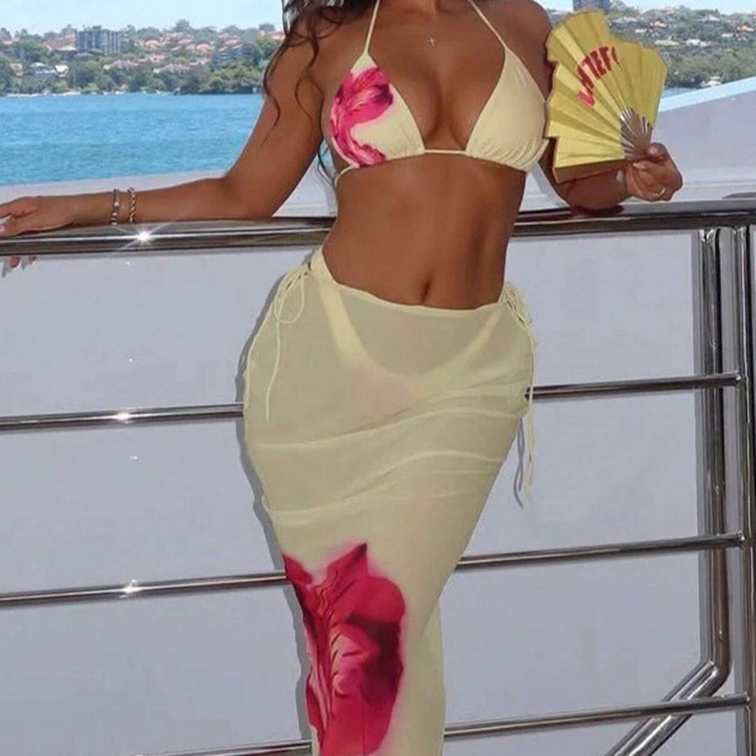 Women's triangle bikini with elegant wrap skirt and animal print Mune Fashion