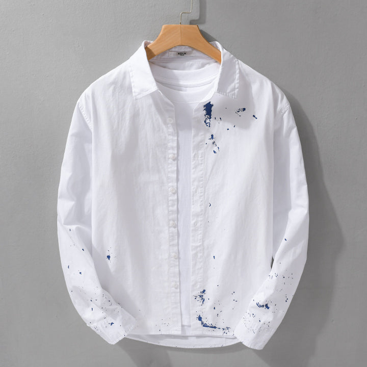 Men's shirt with artistic paint splatter and classic kent collar Mune Fashion