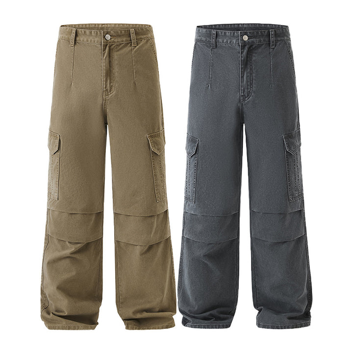 Men's Wide Cargo Pants in Palazzo Cut with Knee Panels and Patch Pockets Mune Fashion