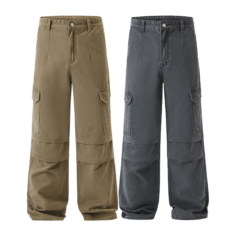 Men's Wide Cargo Pants in Palazzo Cut with Knee Panels and Patch Pockets Mune Fashion