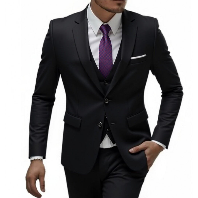 Men's Elegant Tailored Three-Piece Suit with Vest and Light Stretch Mune Fashion