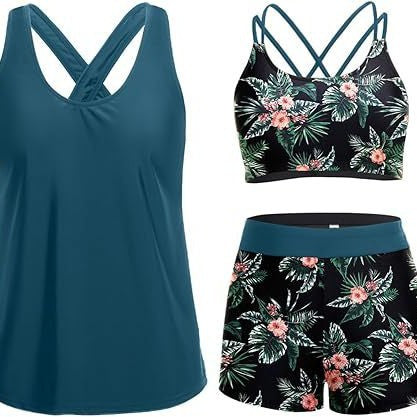 Women's sporty tankini set with floral top and shorts Mune Fashion