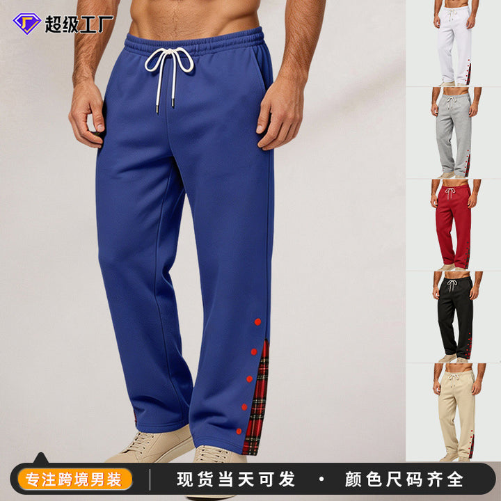 Men's wide jogging pants with check trim and snap button detail Mune Fashion