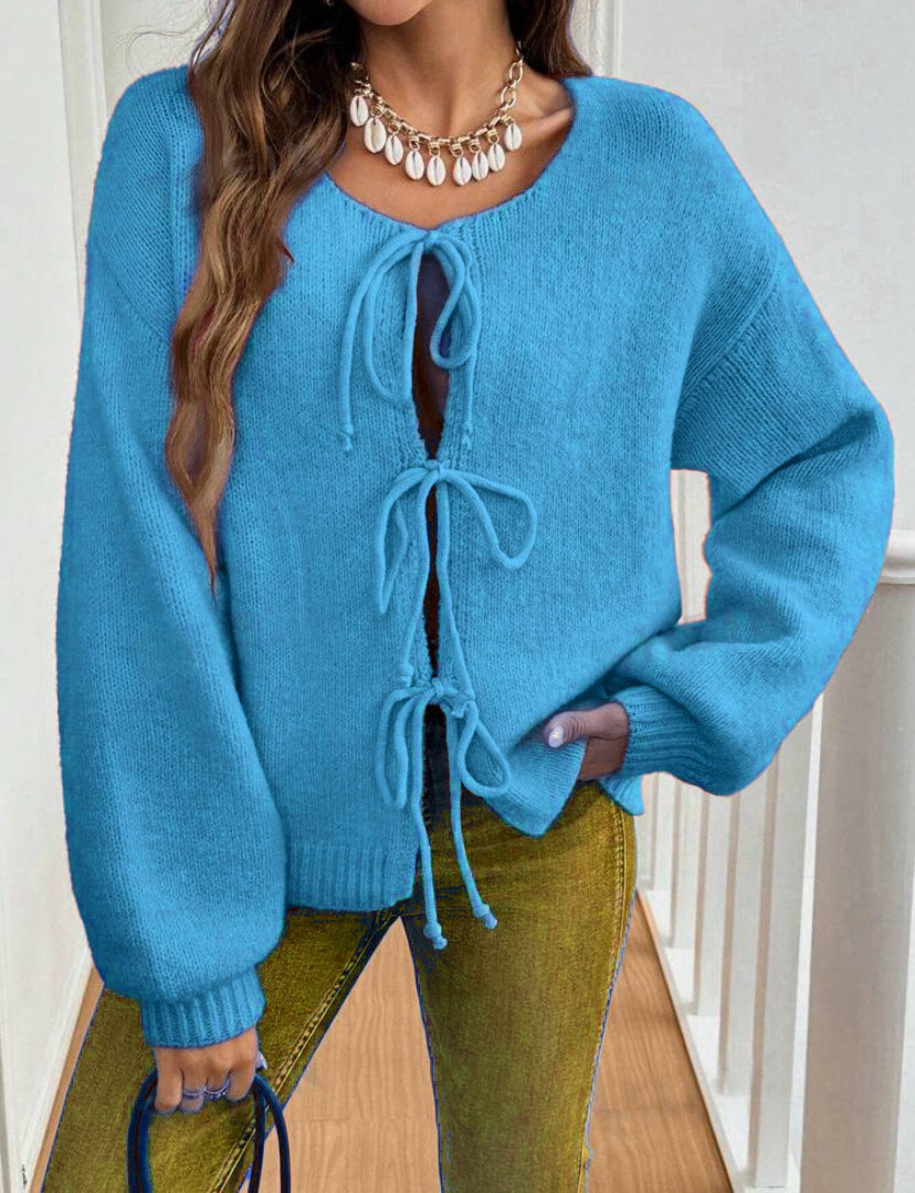 Women's short cardigan with ties, oversized silhouette and balloon sleeves Mune Fashion