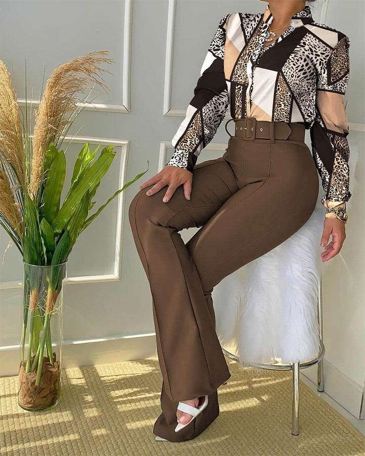 Women's high-waisted flared pants with wide waistband and body-shaping seams Mune Fashion