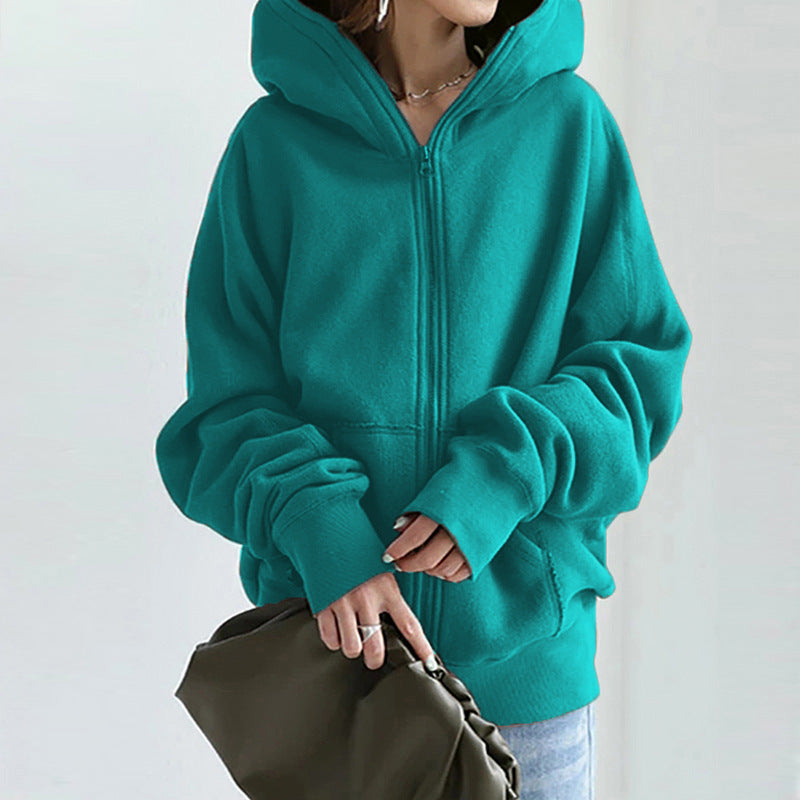 Women's oversized zip-up hoodie with kangaroo pocket made of fluffy fleece Mune Fashion