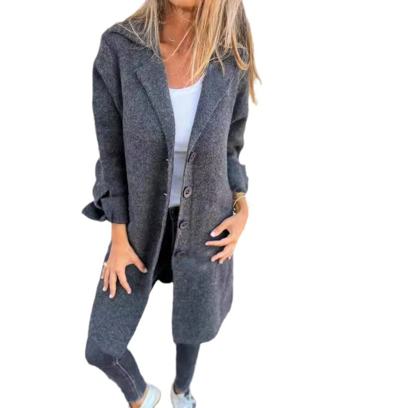Women nan Oversize wool blend coat with lapel collar, patch pockets, buttoned front, and rolled-up sleeves Mune Fashion