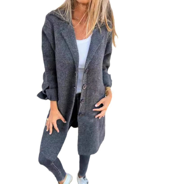 Women nan Oversize wool blend coat with lapel collar, patch pockets, buttoned front, and rolled-up sleeves Mune Fashion