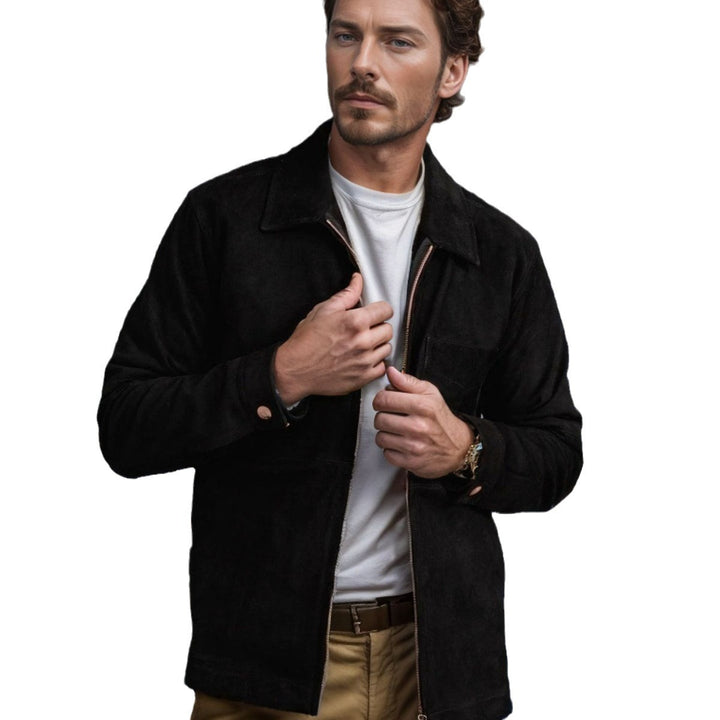 Men's suede jacket with zipper and shirt collar Mune Fashion