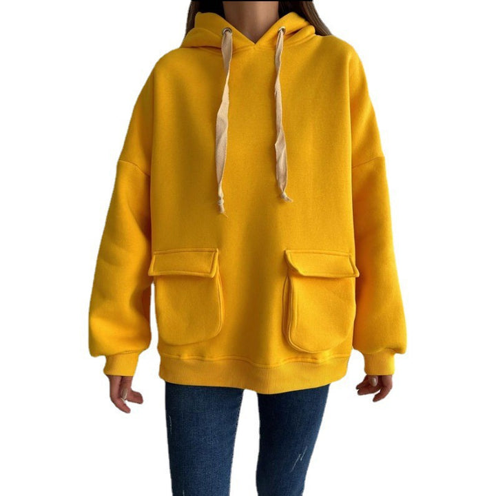Women's Oversize Hooded Sweater with Patch Pockets and Extra-Long Cords Mune Fashion