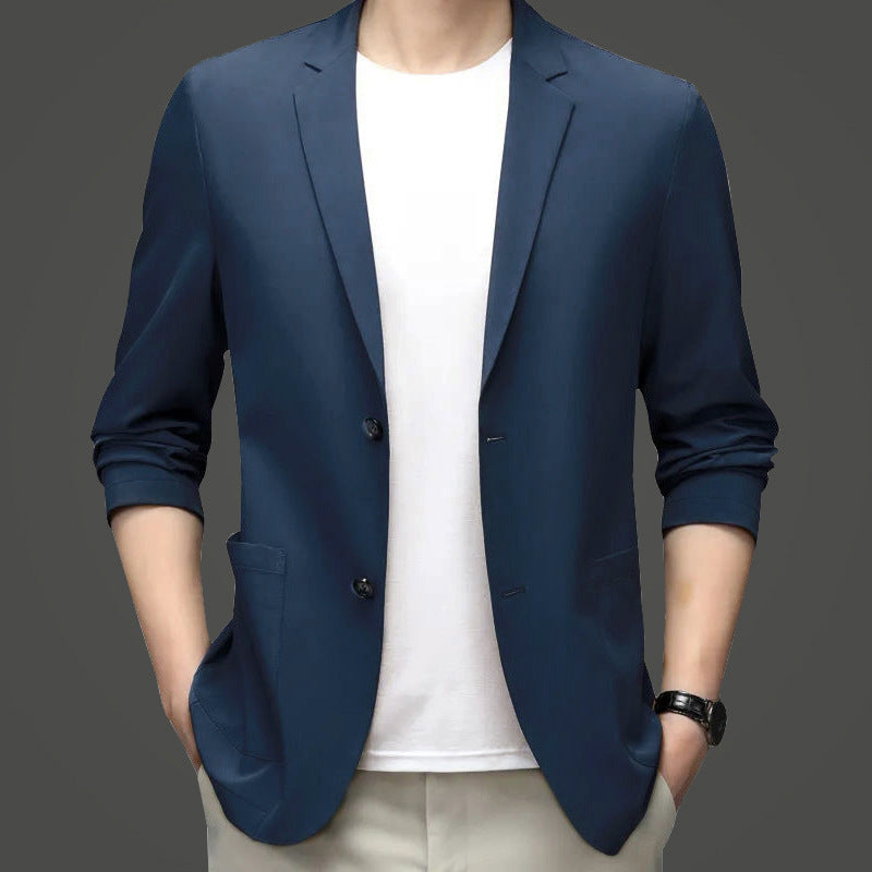 Men's Lightweight Elastic Summer Blazer with Three-Quarter Sleeves and Slim Fit Mune Fashion