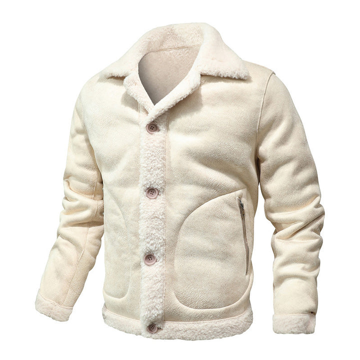 Men's sheepskin-inspired teddy fleece jacket with button placket and zippered pockets Mune Fashion
