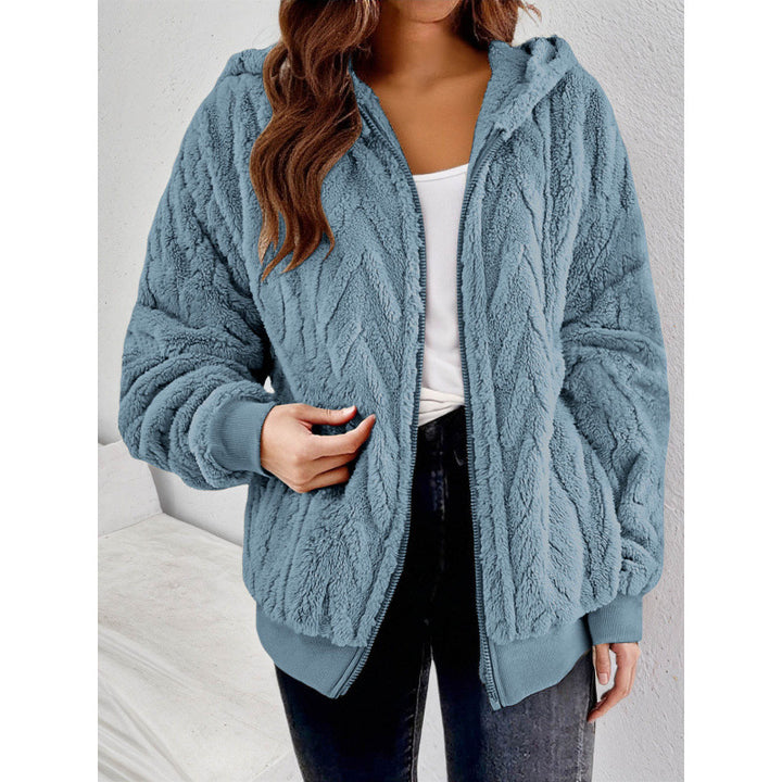 Women's Hooded Teddy Jacket with Zipper, Soft Plush and Elastic Cuff Mune Fashion
