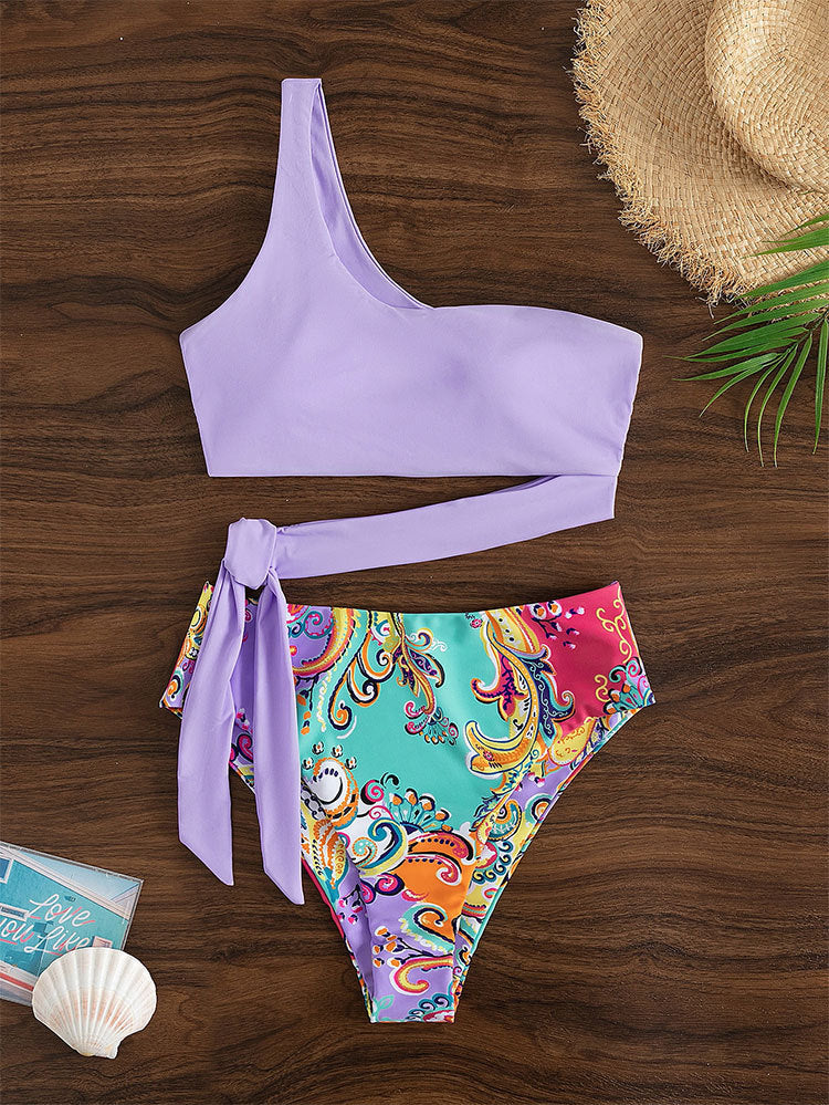 Women's two-piece swimsuit with asymmetric design and trendy tie band Mune Fashion