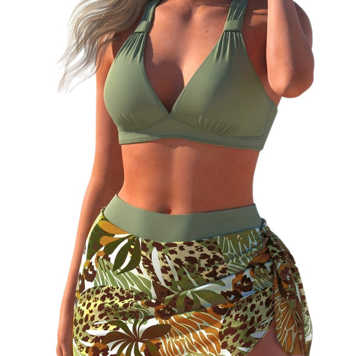 Women's Triangle Bikini Set with Wrap Skirt and Adjustable Straps Mune Fashion