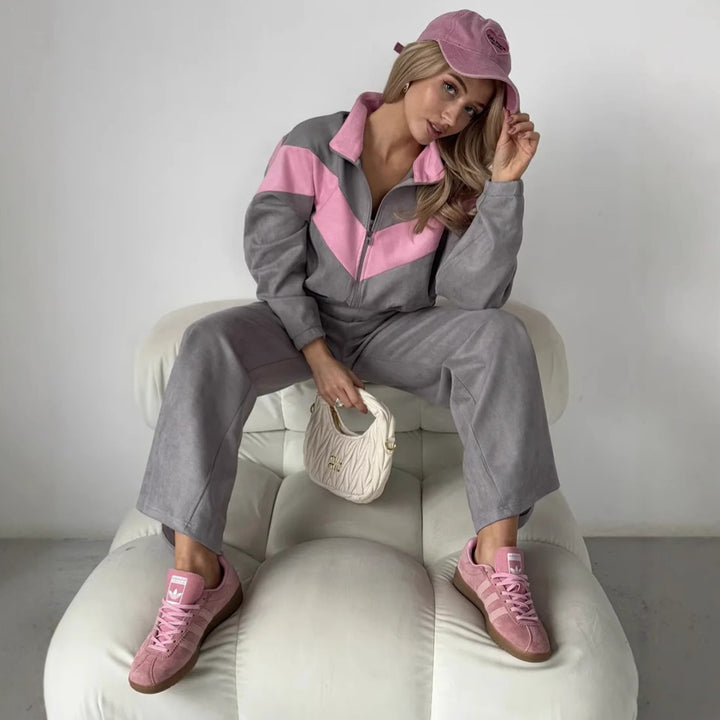 Women's cropped zip jacket and wide track pants with contrasting side stripe Mune Fashion