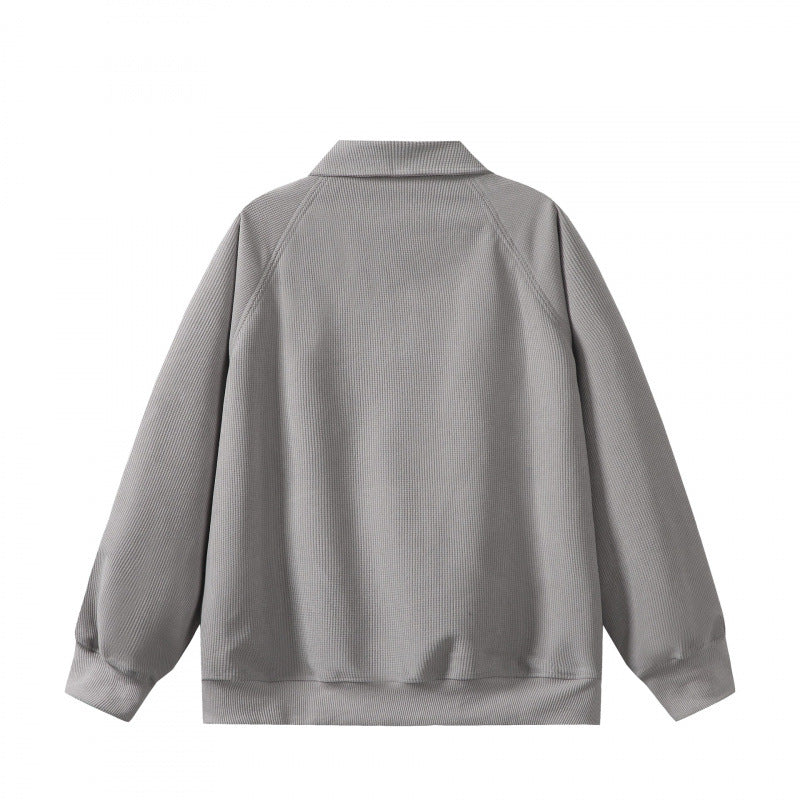 Unisex Oversize Half-zip Sweatshirt with Polo Collar, Waffle Structure and Kangaroo Pocket Mune Fashion