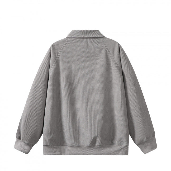 Unisex Oversize Half-zip Sweatshirt with Polo Collar, Waffle Structure and Kangaroo Pocket Mune Fashion