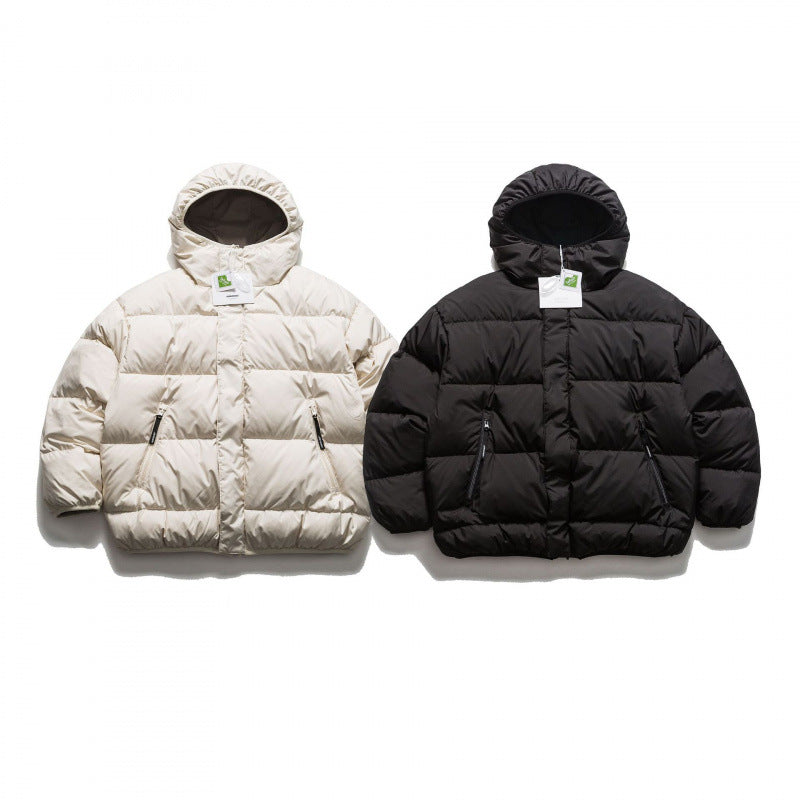 Unisex Short Boxy Puffer Jacket with Oversized Hood, Concealed Front Placket and Zipper Pockets Mune Fashion