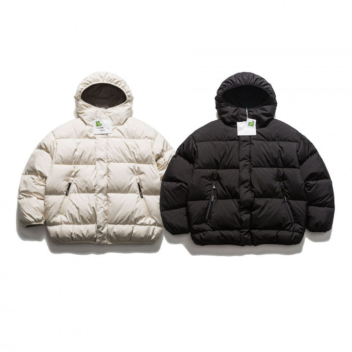 Unisex Short Boxy Puffer Jacket with Oversized Hood, Concealed Front Placket and Zipper Pockets Mune Fashion