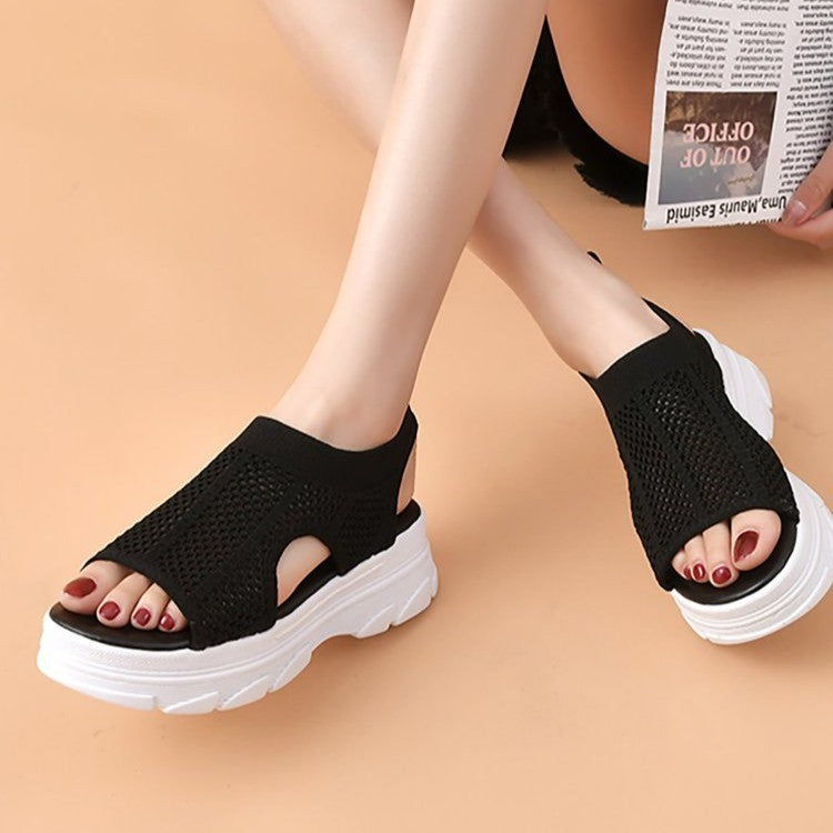 Women's knit sandals with heel strap, open toe area and cushioning platform outsole Mune Fashion