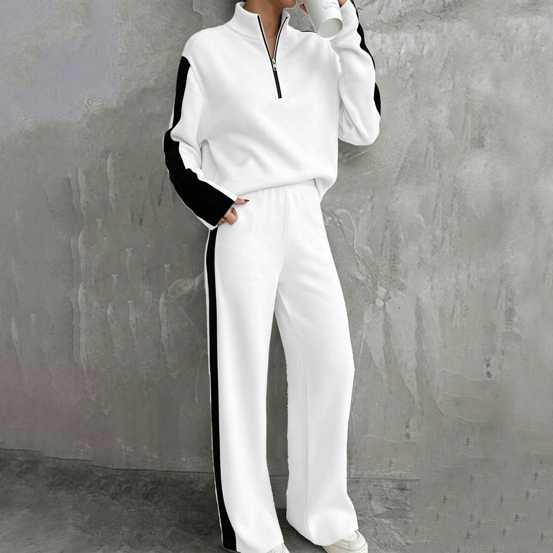 Women's casual tracksuit set with half zip, elastic waistband and side contrast stripes Mune Fashion