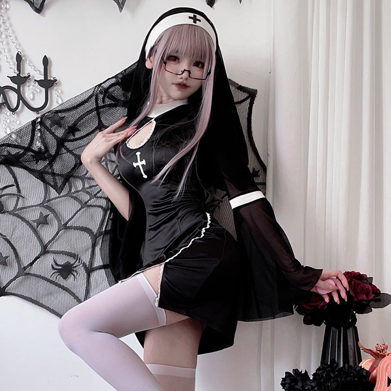 Ladies Devil Dress with Transparent Sleeves and Exciting Accents Mune Fashion