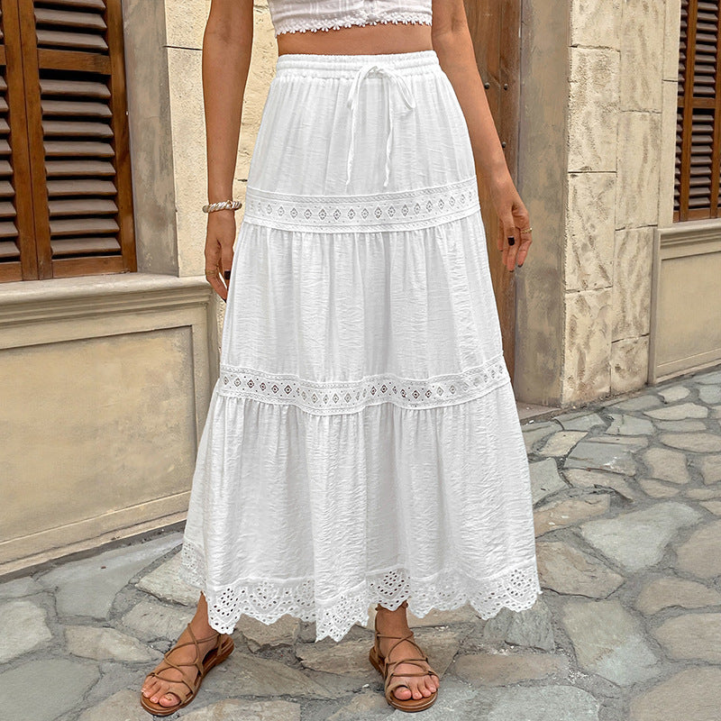 Women's Long Ruffled Skirt with Floor Lace Mune Fashion